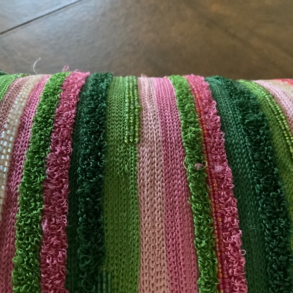 MacKenzie-Childs Really Rosy, Bolster Green and Pink Striped Pillow. Retired - Picture 6 of 8